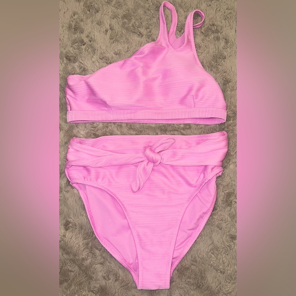 Jessica Simpson XL 2 piece swimwear pink one shoulder